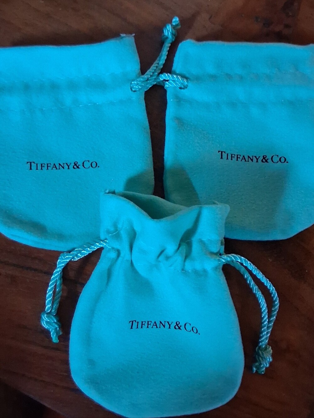 Three Tiffany & Co. Blue Velvet Drawstring Jewelry Pouches